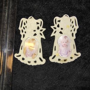 Set of 2 Vintage Lenox Cream Angel Photo Frame Ornaments